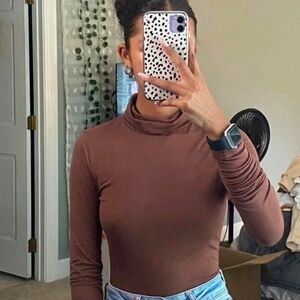 Long-Sleeve Mock Neck Bodysuit Romper in Dusty Rose